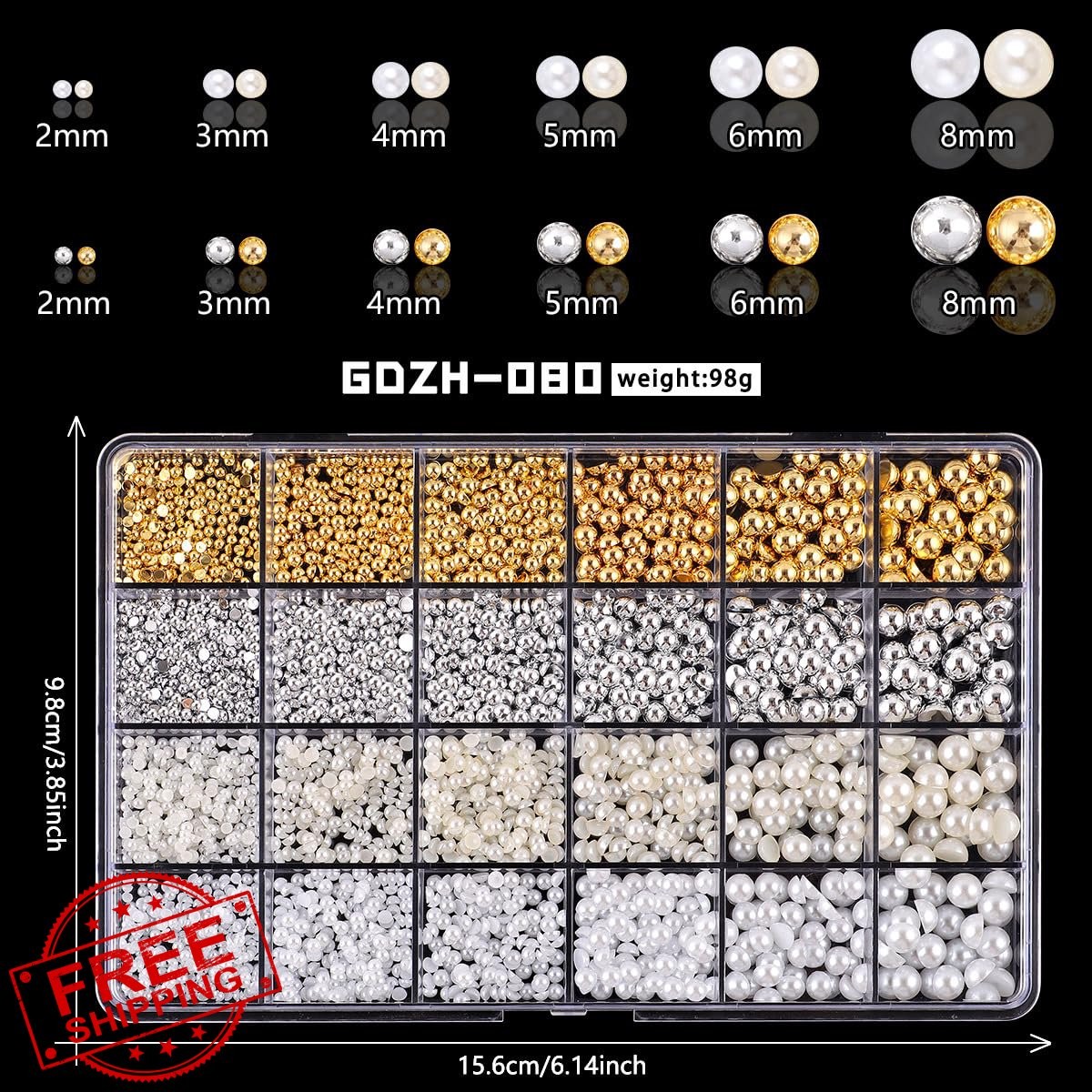 Silver Gold 3D Nail Pearls Gems Beads for Nail Art Crafts