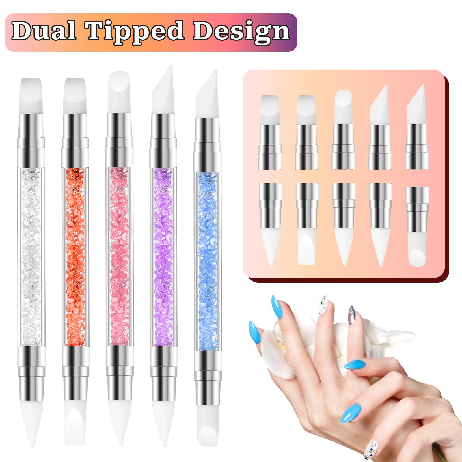 5 Pcs Nail Art Sculpture Pen Dual Tipped Silicone Tools 5 pcs style C