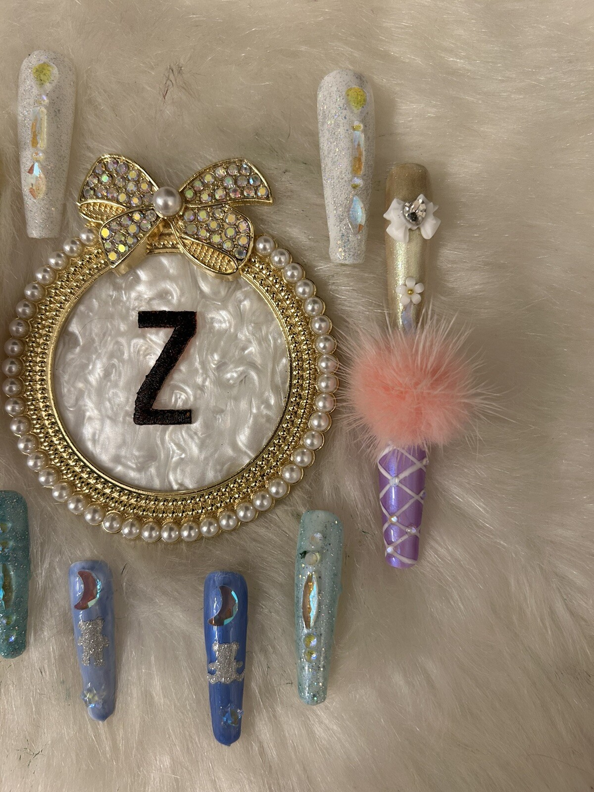 Z NAILZ! Fun Set Of 10 2XL Ballerina Multicolored Pastel W/Bling Press On Nails