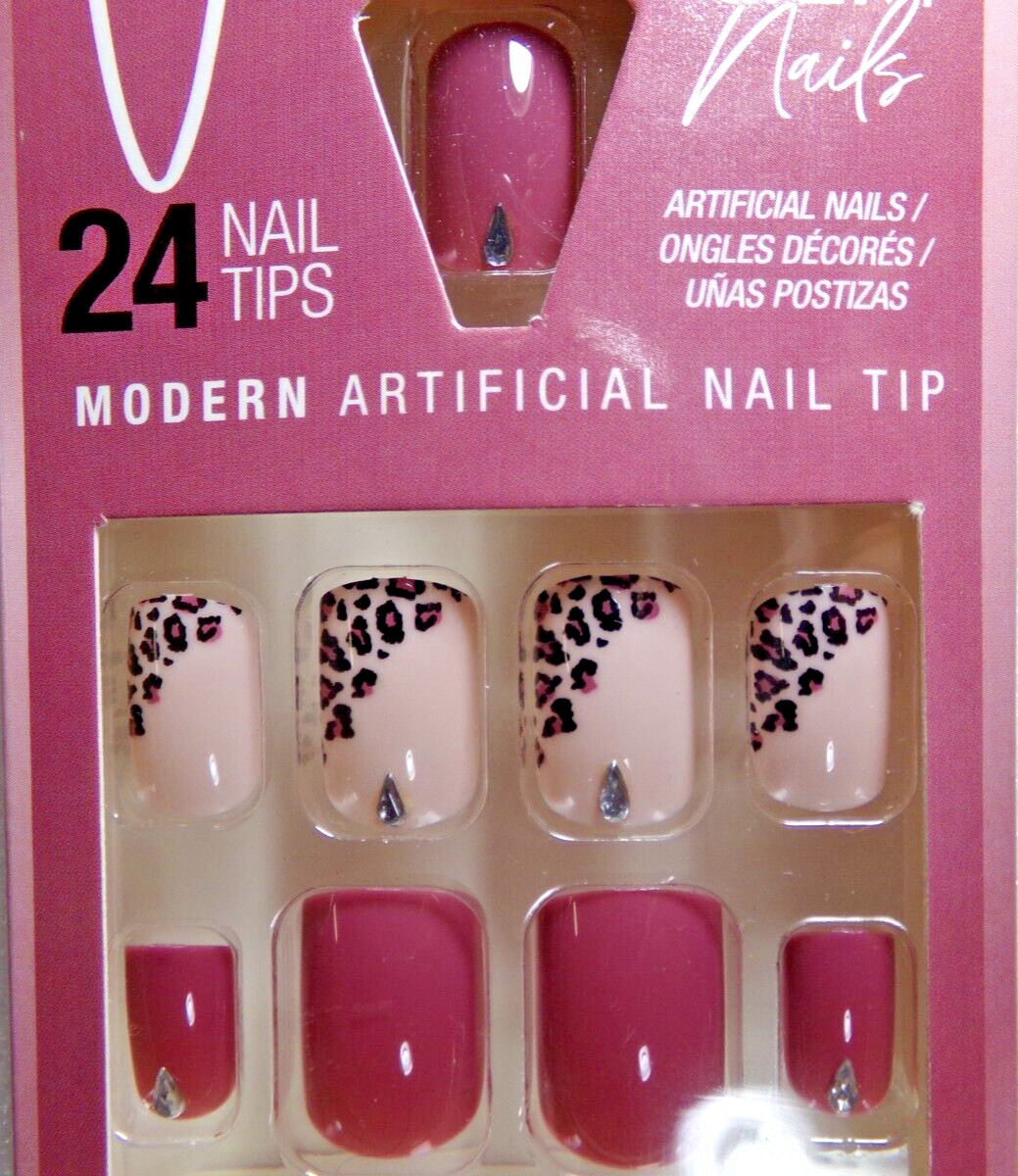LA Colors Vogue Nails, Animal print on Mauve Pink GLUE-On Active Short Length