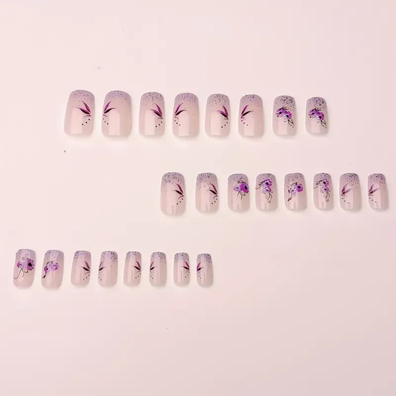 Light Purple Gradient 24pcs Set of Press-On Nails – Medium Square, French Tips