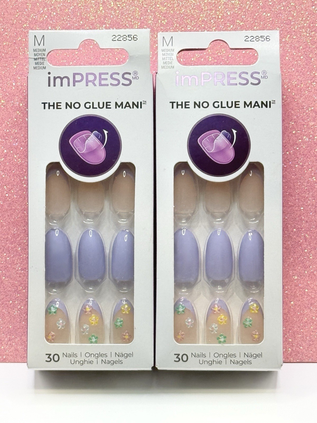 Kiss imPRESS Press-On Nails Medium Almond Lavender Flower 22856 Pastel Bloom 2pk