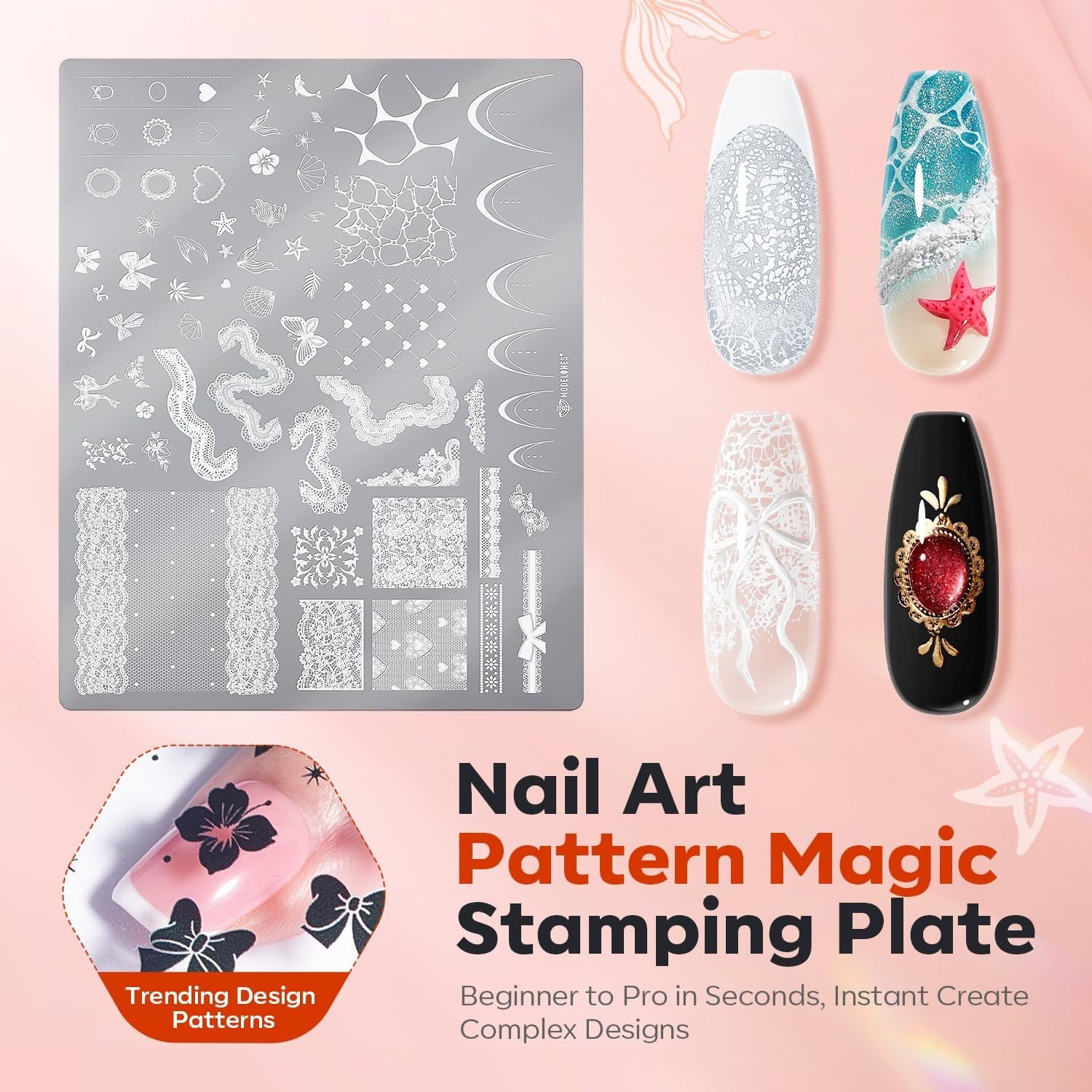 16PCS Nail Stamping Kit – French Tip Stamper, Gel Polish, Chrome Powder, Nail Ar
