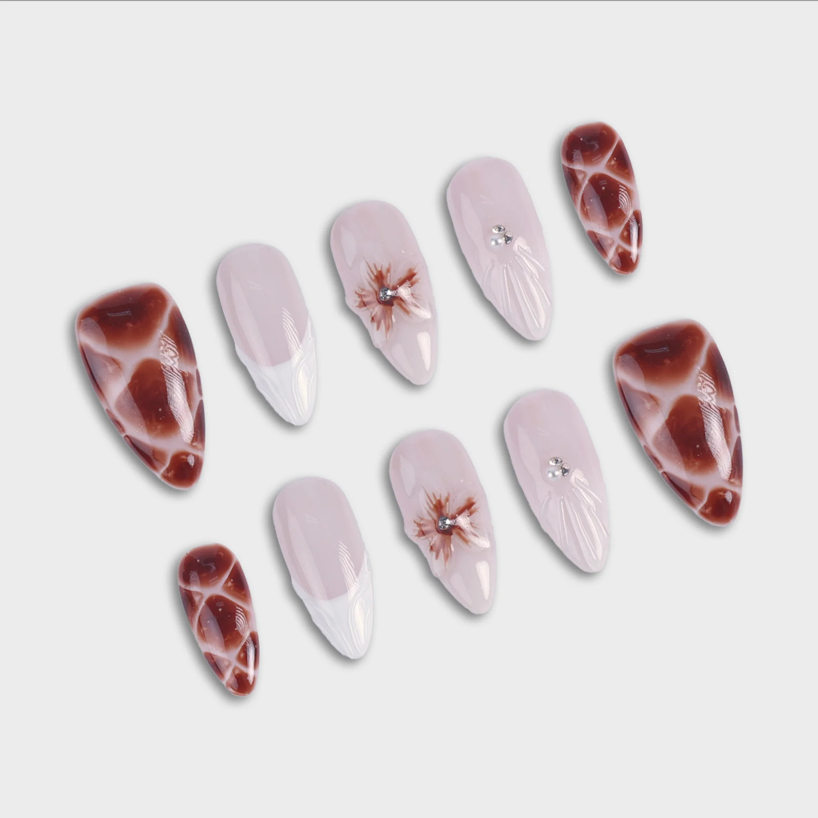 SIYOU Quicksilver Medium Almond Lavender Chrome Press-On Nails 10pc