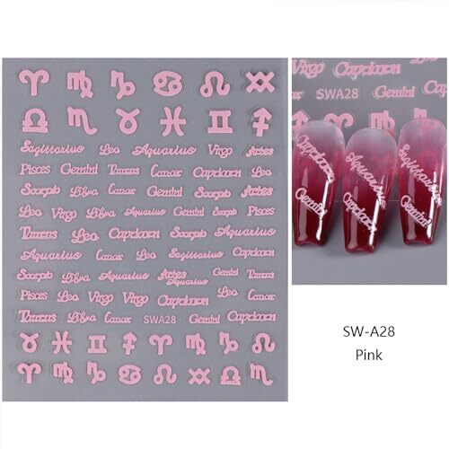 6 Sheets Letter Nail Art Stickers Decals Zodiac Stickers for Nail Art 3D Self
