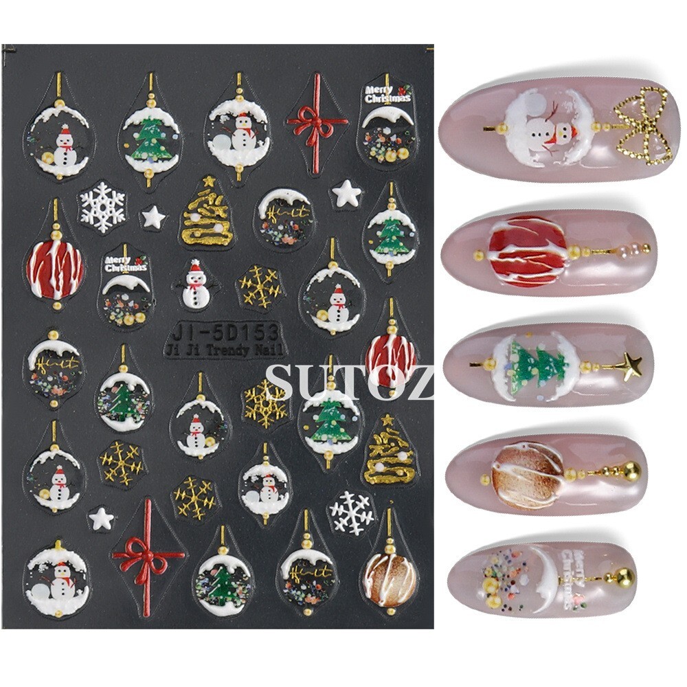 Christmas Nail Art Stickers Snowflake Santa Orinement Decals Self-Adhesive NS53