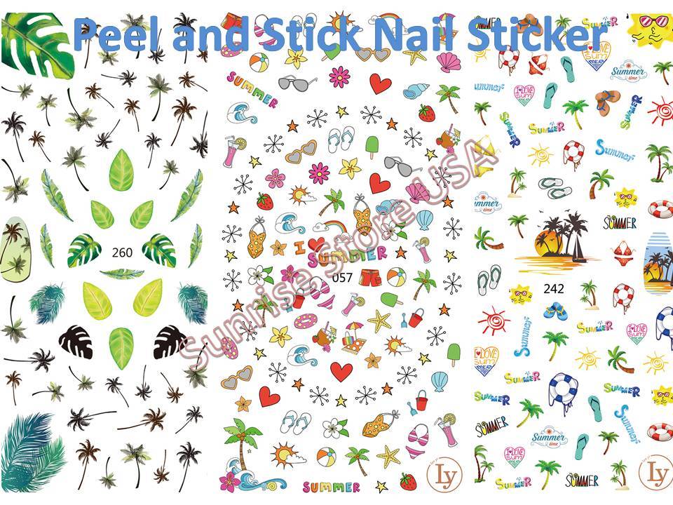 3D Nail Art Sticker Summer Beach Palm Tree Seashell Mermaid Star Fish Decals DIY
