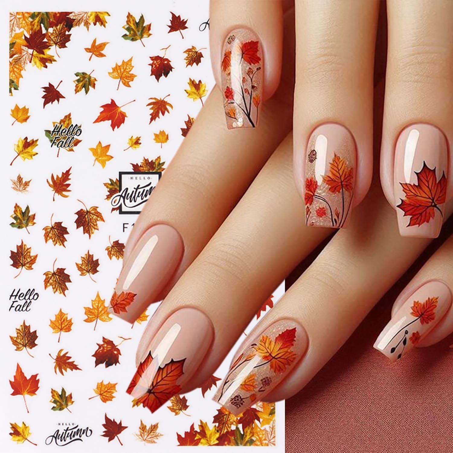 Fall Nail Stickers Maple Leaf Nail Decals 6PCS 3D Self-Adhesive Leaves Deer N…