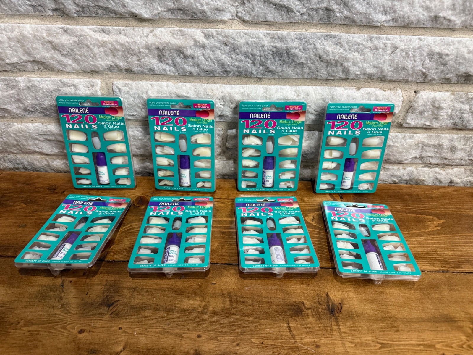 8 Packs Of 120 Nailene Glue-On French Tips Natural Curve Nail Kits 960 Nails NEW