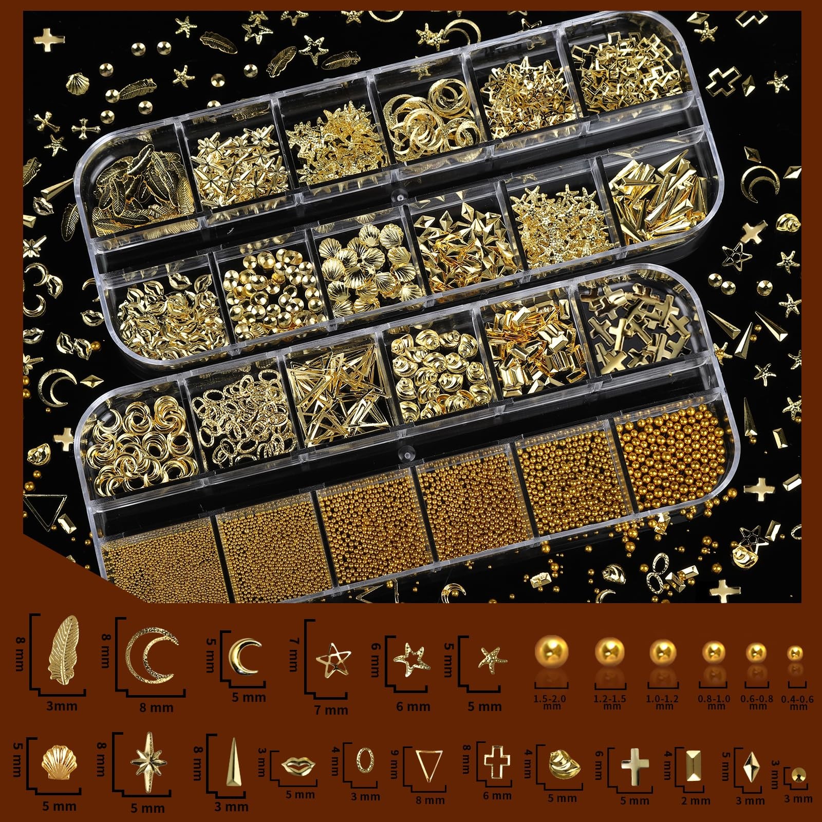 Teenitor Gold Nail Charms and Gems Set, 4 Boxes Nail Gems Nail Pearls Nail Art T