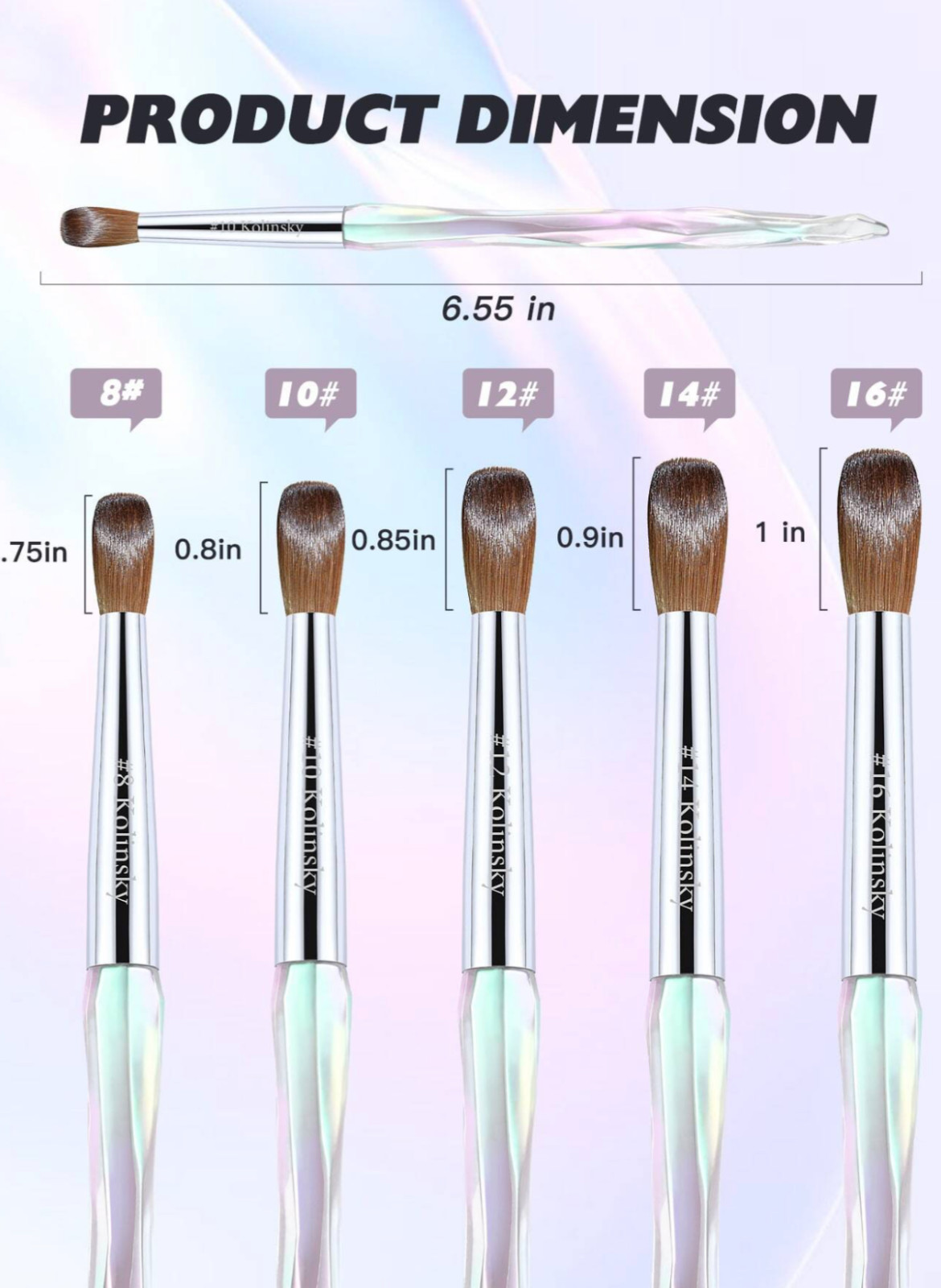 Kolinsky Acrylic Nail Brushes Professional Oval Round Crystal Handle