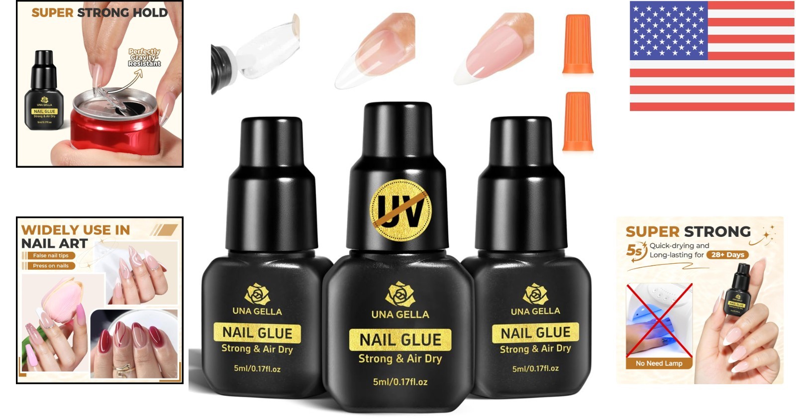 Professional Press-On Nail Glue Set – Fast Drying 5ML x 3 for Home Use
