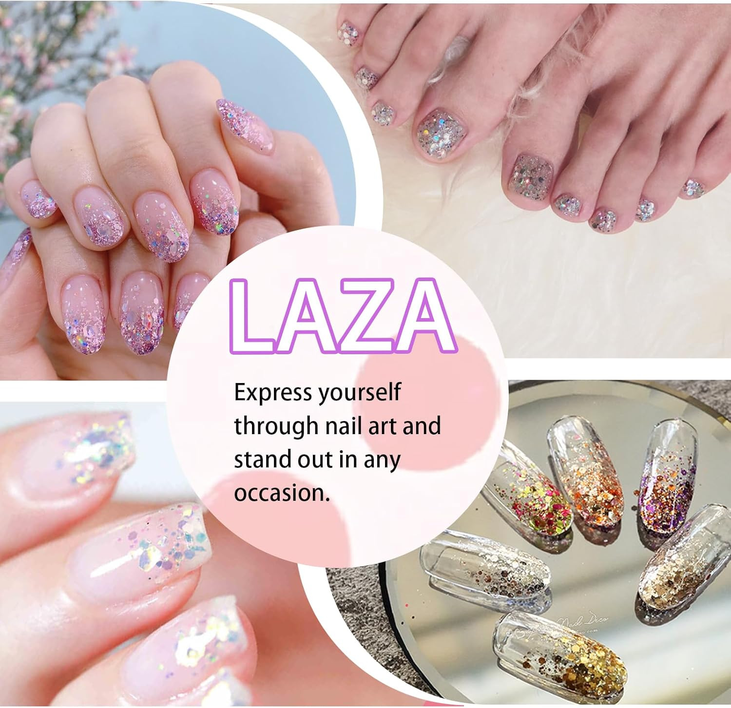 8 Colors Nail Art Glitter Diamond Dust Iridescent Nail Powder Chunky Glitter Con
