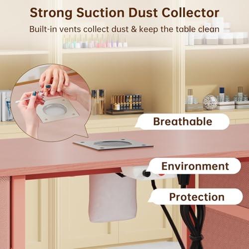 Nail Desk Manicure Workstation with Dust Collector Fabric Drawers