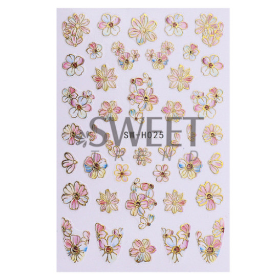 3 Sheets 3D Blue Gold floral Flower Butterfly Nail Stickers Self-adhesive NS8