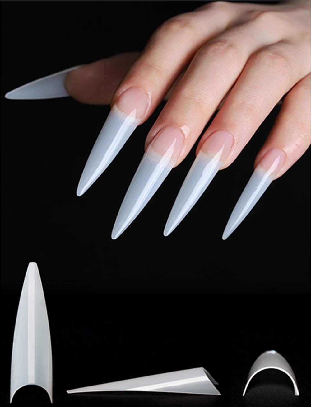 500pcs Acrylic Medium Long Stiletto Nail Tips Easy Coffin Nails Sharp False N…