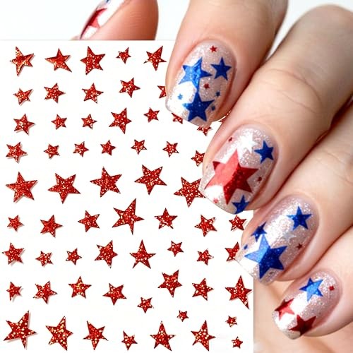 3 Sheets 4th of July Star Nail Stickers Independence Day red five-pointed star