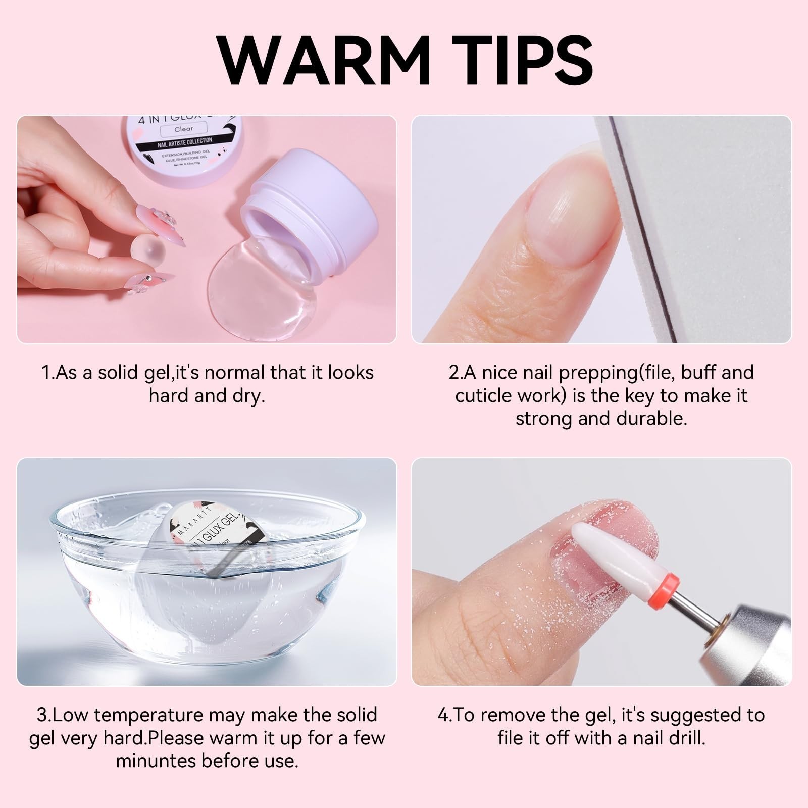 4-in-1 Clear & White 3D Gel Nail Art – Non-Sticky Sculpting & Extension Gel, DIY