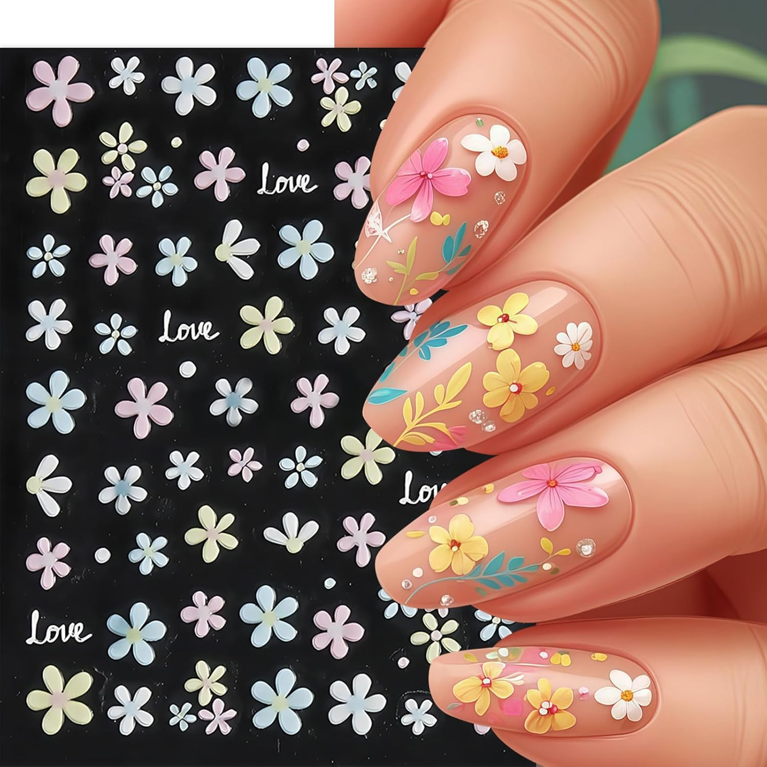 Flower Nail Art Stickers Decals 5D Flowers Nail Stickers Summer Daisy Sunflower