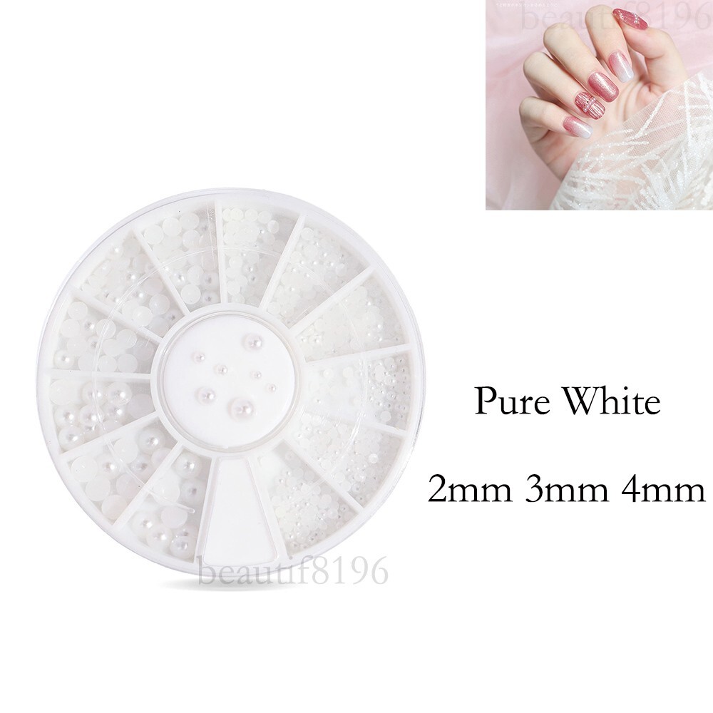 Pure White Half Pearl Flatback Round Gems 2mm 3mm for Nail art Tips Decor Wheel