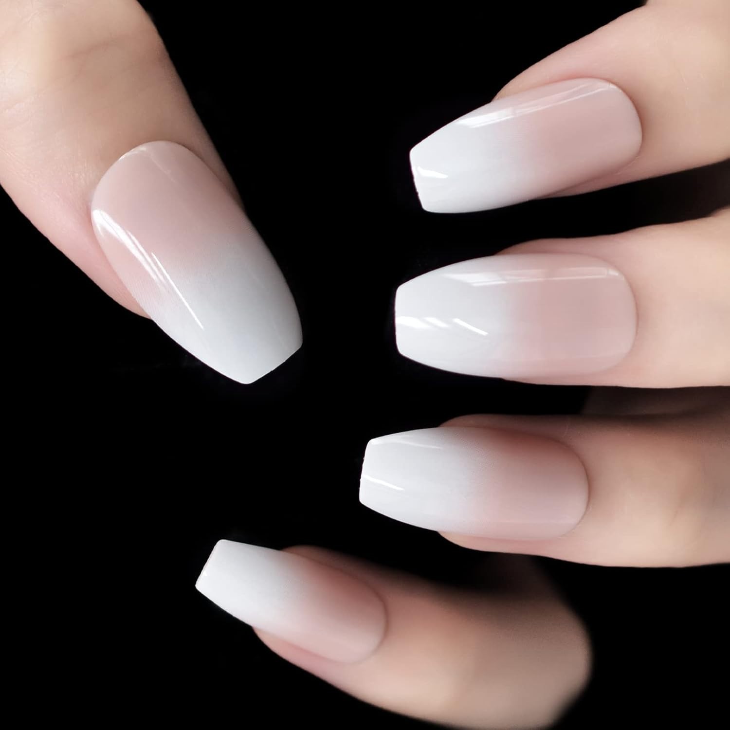 24-Piece Ballerina Ombre Pink Coffin Nails – Effortless Glam for Any Occasion
