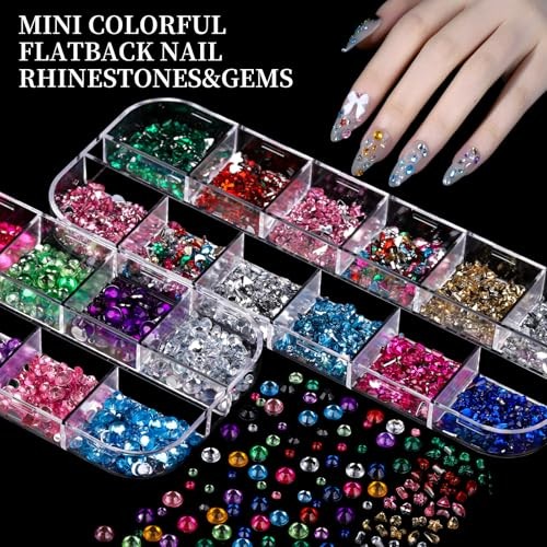 Nail Charms, 8-Box Nail Pink flower petal/clear bubble bead/orange 3D flower