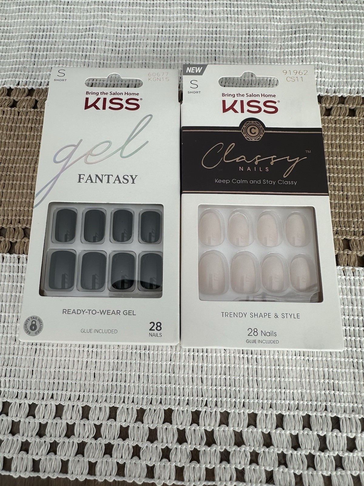 Kiss Glue-On Nails Natural Clear and Black Short Length New Lot of 2 Boxes