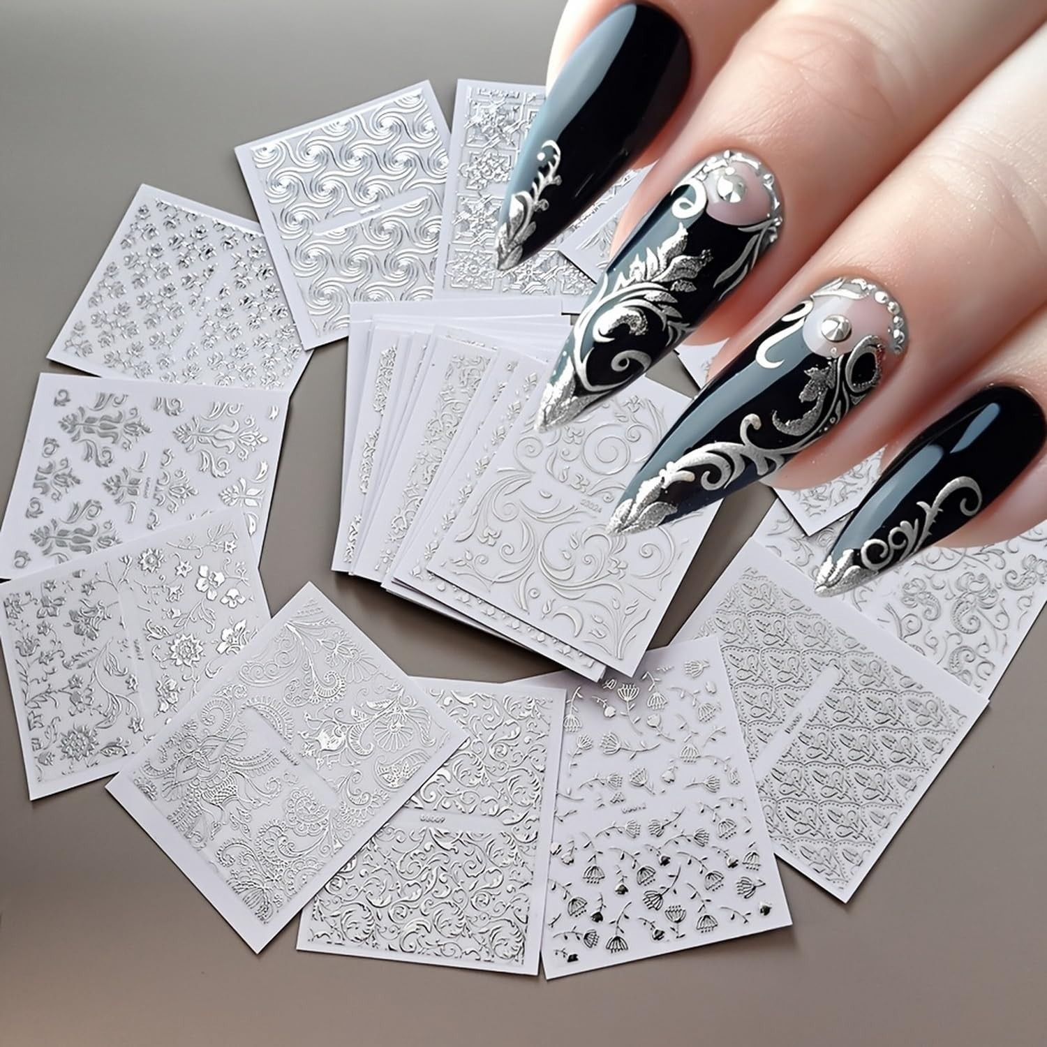 30 Quality Silver Lace Nail Decals – Easy Application for All Occasions