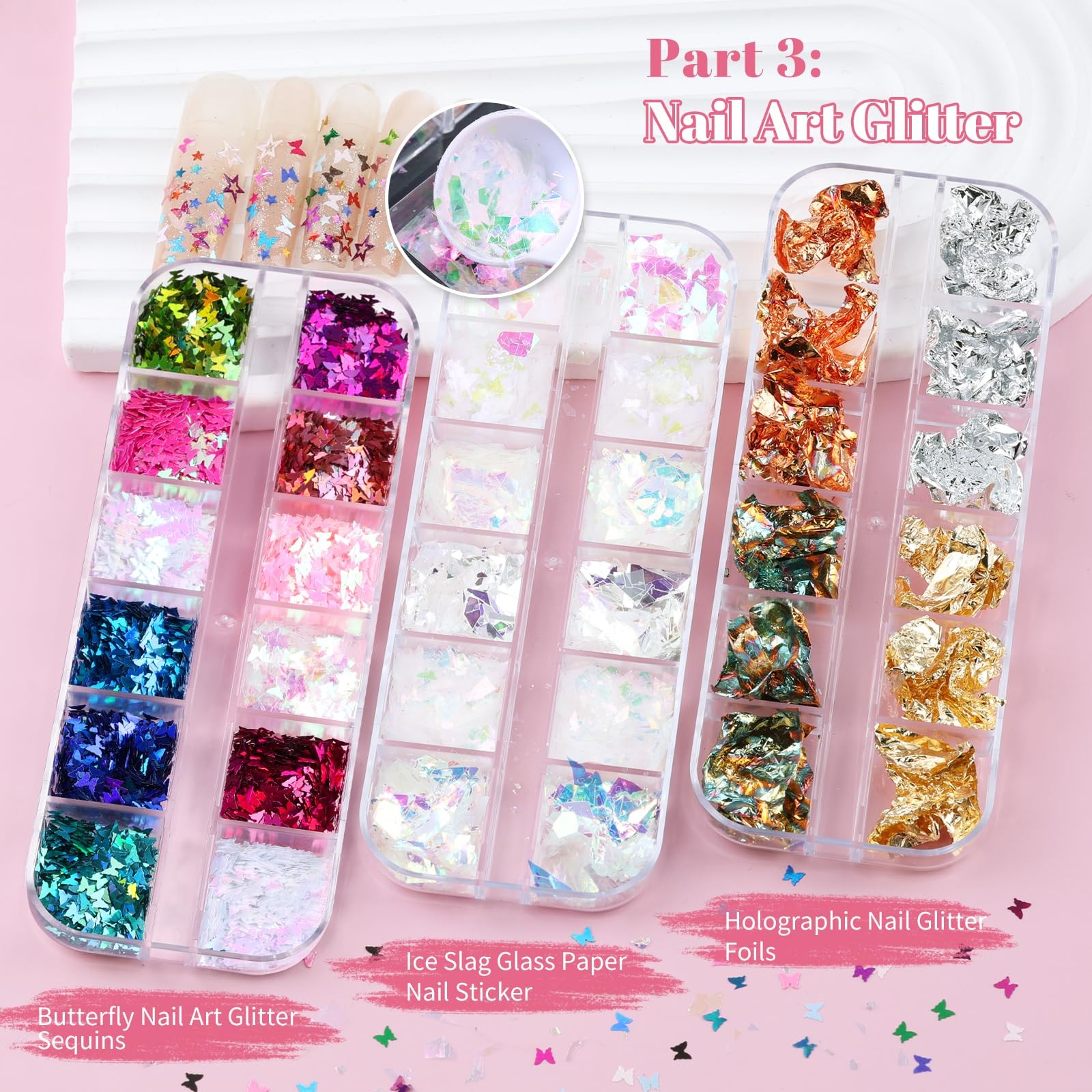 Kikonoke 10 Boxes Nail Art Kit – 12 Colors Pointed/Flatback Set 1 – 10