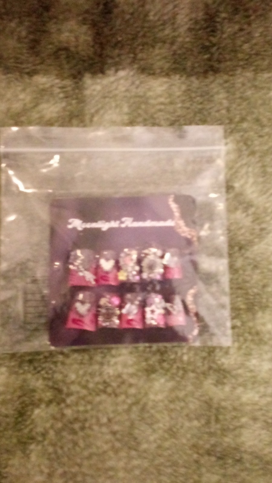 Moonlight Handmade 3D Press-On Nails Pink Silver Square Pre-Designed Full Cover