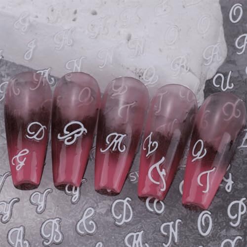 12 Sheets Letters Nail Art Stickers Decals 3D Self Adhesive Letters Nail