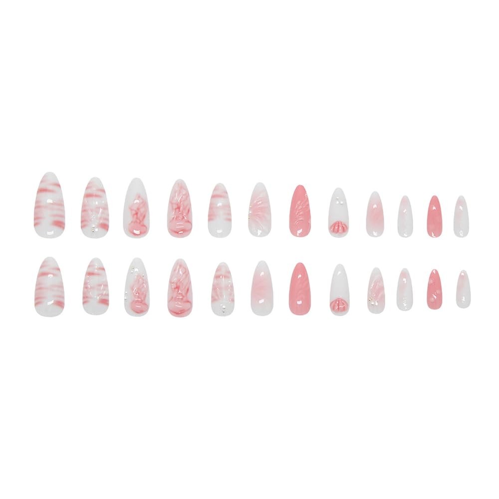 24 Pcs Summer Press on Nails Short Almond, Fake Nails Press ons Acrylic Nail …