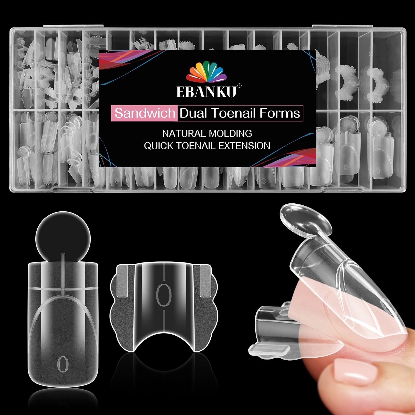 280Pcs Square Short Toe Nail Dual Forms for Quick Extensions, 15 Sizes, No Paper