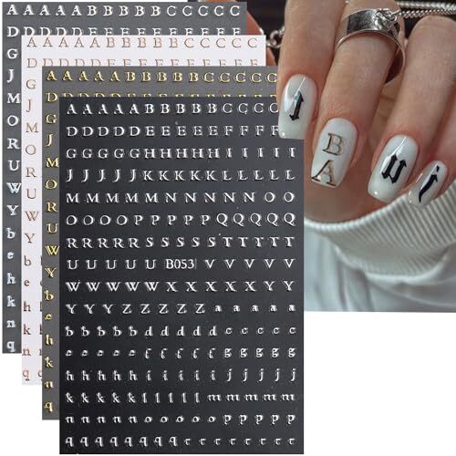 8 Sheets Letter Nail Stickers Nail Decals 3D Self-Adhesive Laser Gold Silver
