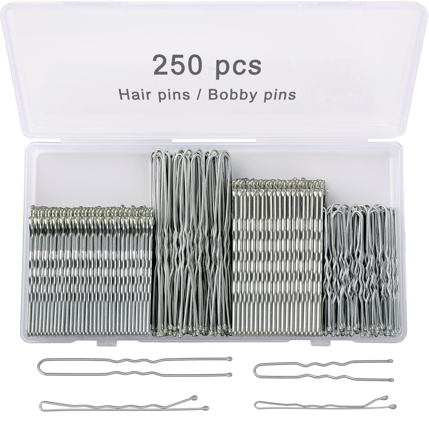 250 Pcs Hair Pins Silver Bobby for Gray White Hair, Wavy