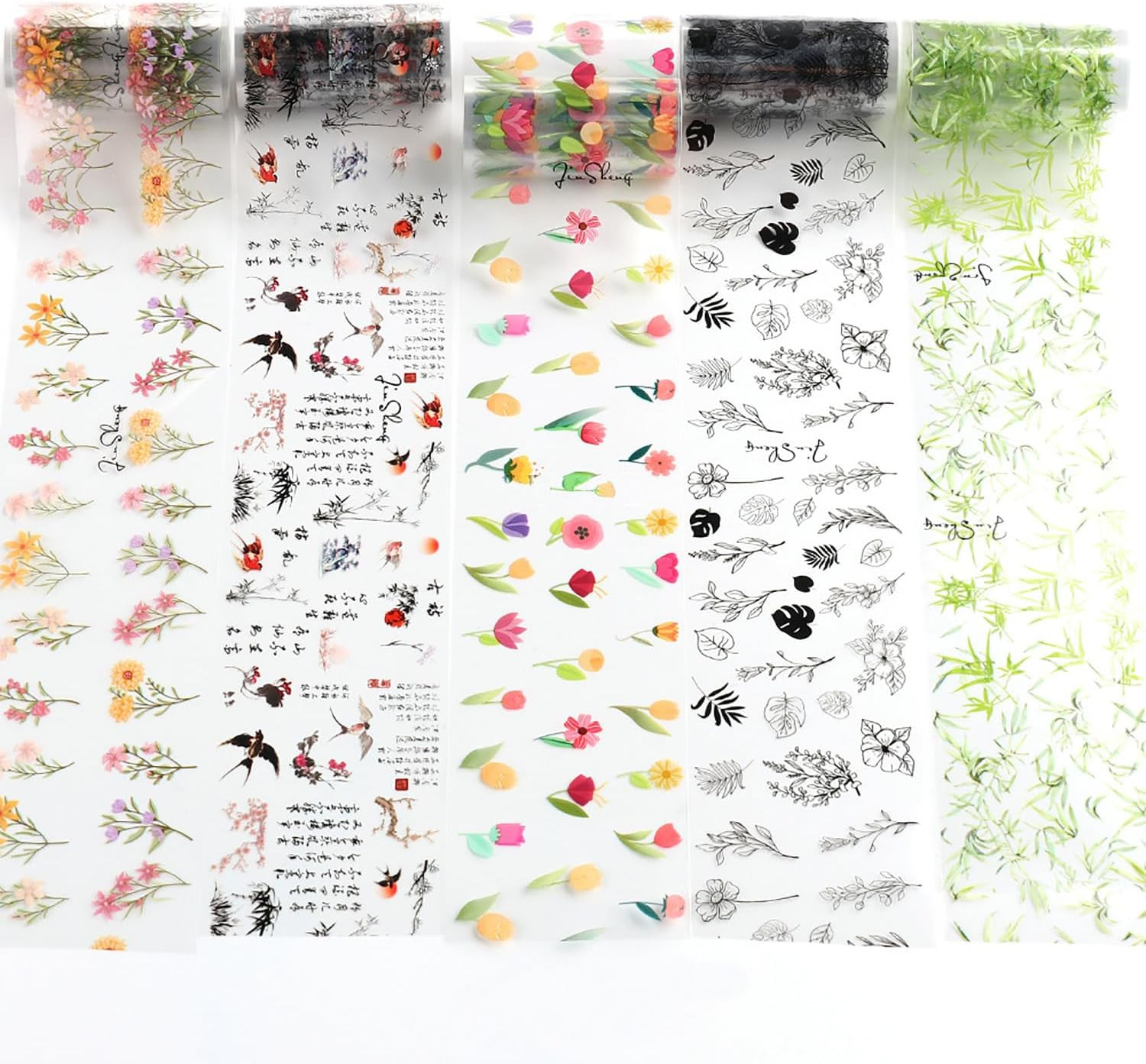 10 Rolls Flower Nail Foil Transfer Sticker Kit Bamboo Ink Painting Pattern Nail