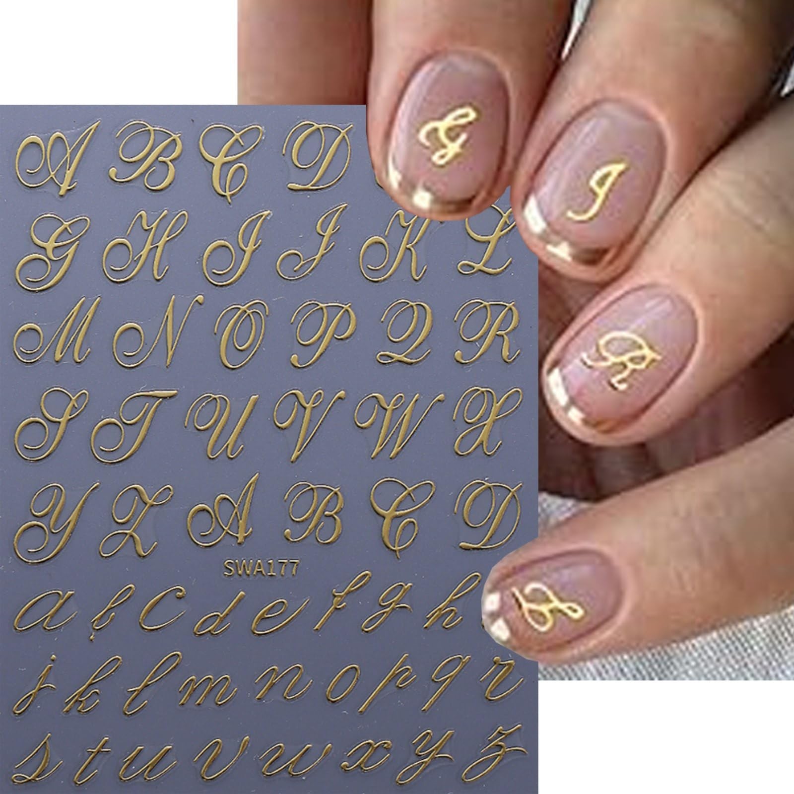 4 PCS 3D Old English Letter Nail Art Stickers Gold Blue Red Black Decals