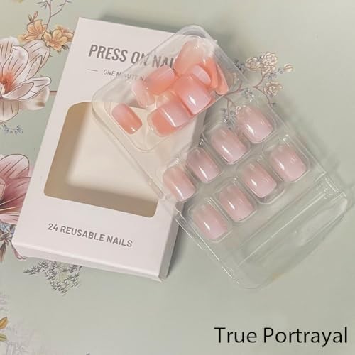 WAFOLOZE White Ombre Short Square Press On Nails, Glossy Acrylic Artificial