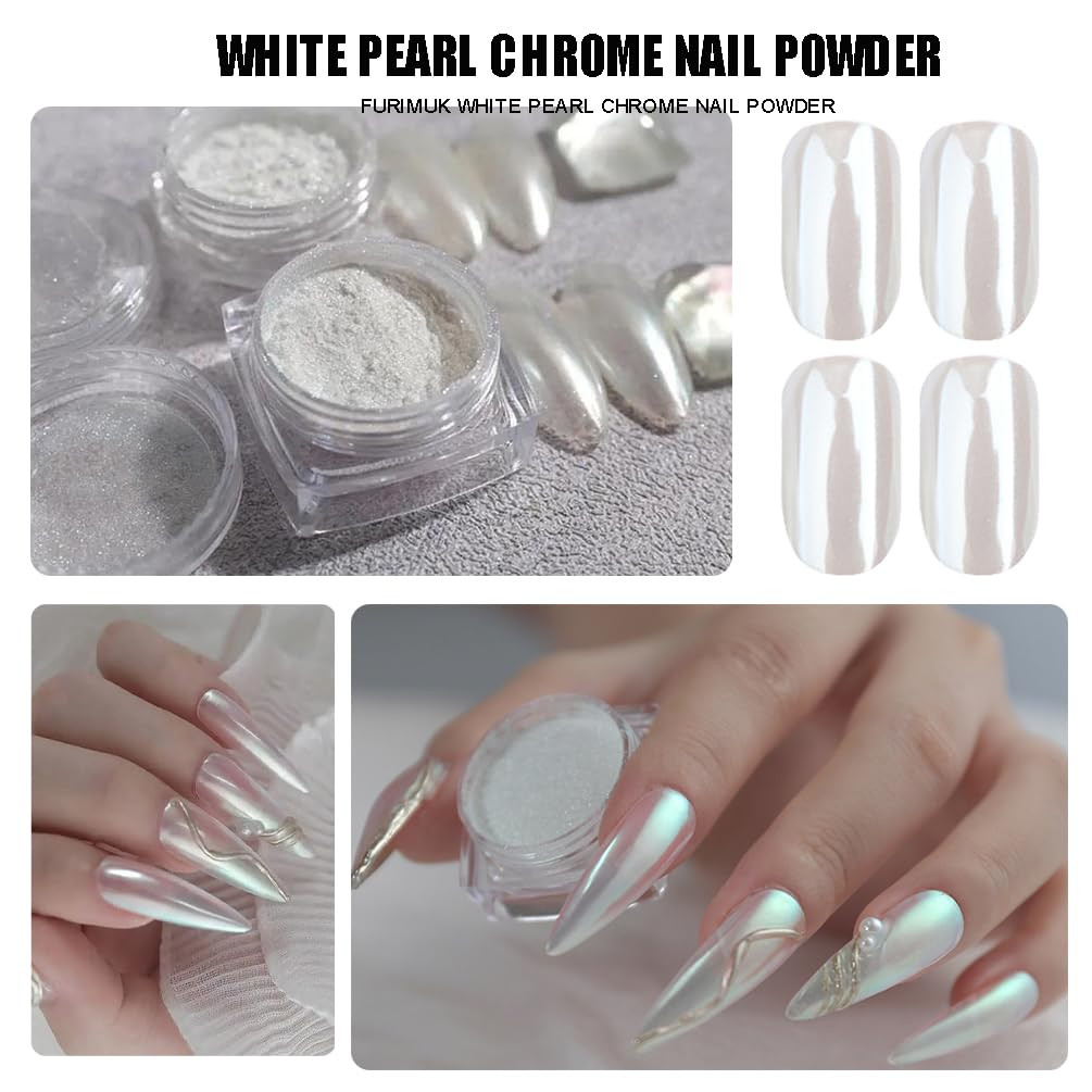 2 Boxes of White Pearl Chrome Nail Powder – Aurora Magic for Dazzling Manicures