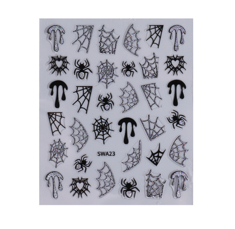 Embossed Glitter Halloween Spider Web Nail Art Stickers Self Adhesive NH27