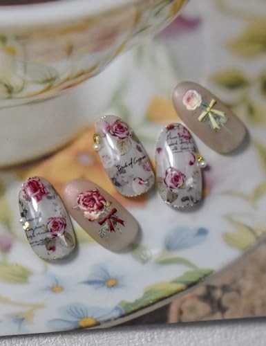 Retro Rose Nail Stickers 5D Embossed – Premium Salon-Quality Floral Nail Roses