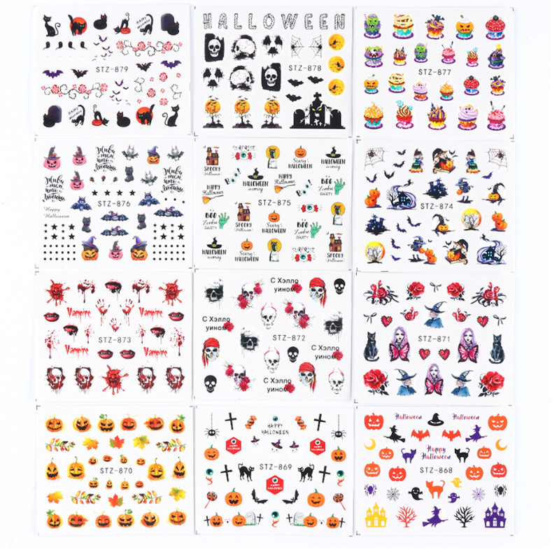 24 Sheets Nail Art Stickers Water Decals Transfers Halloween Graveyard Star NH15