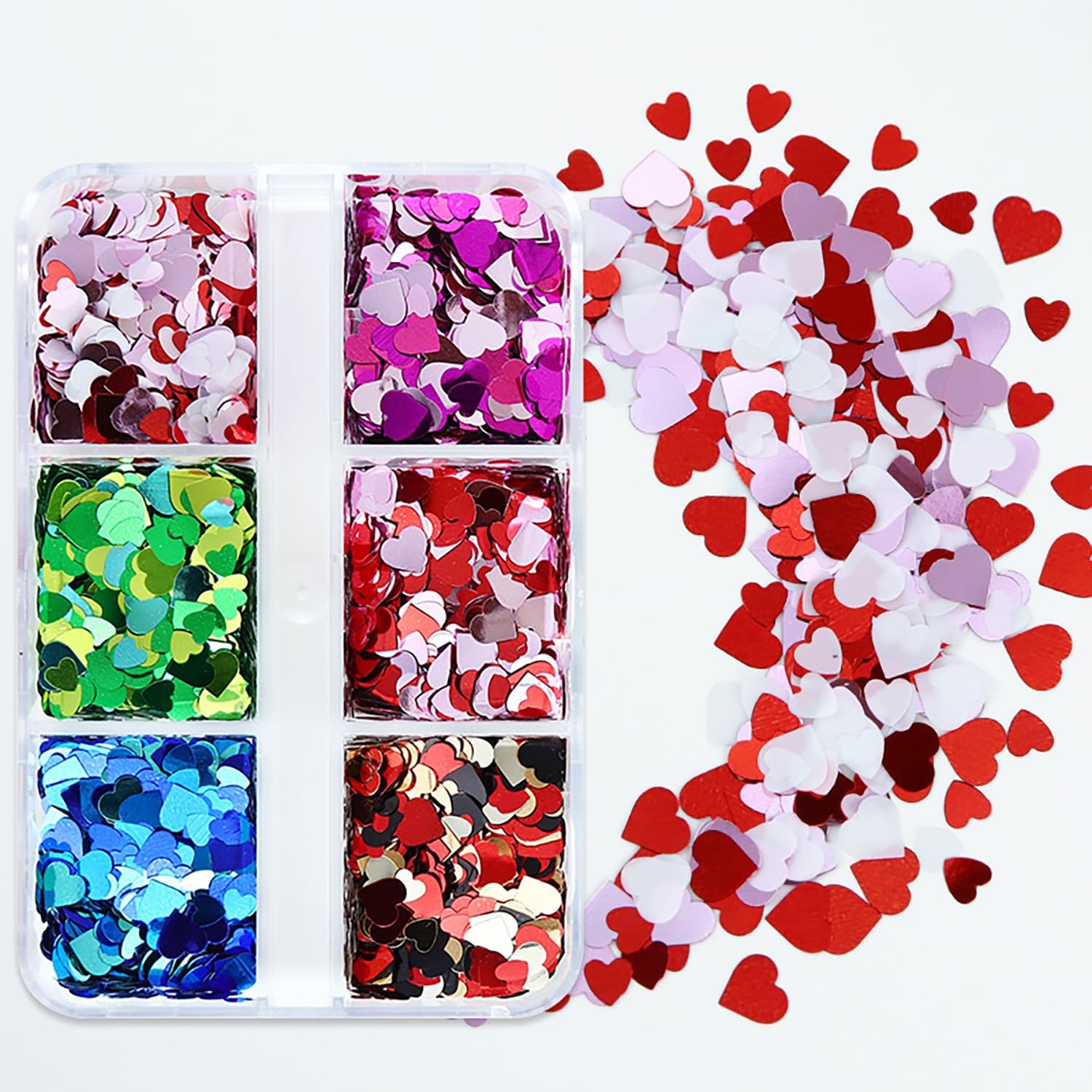 Valentine’s Day Nail Art Heart Glitter Sequins 3D Mixed Heart Nail Glitter Fl…