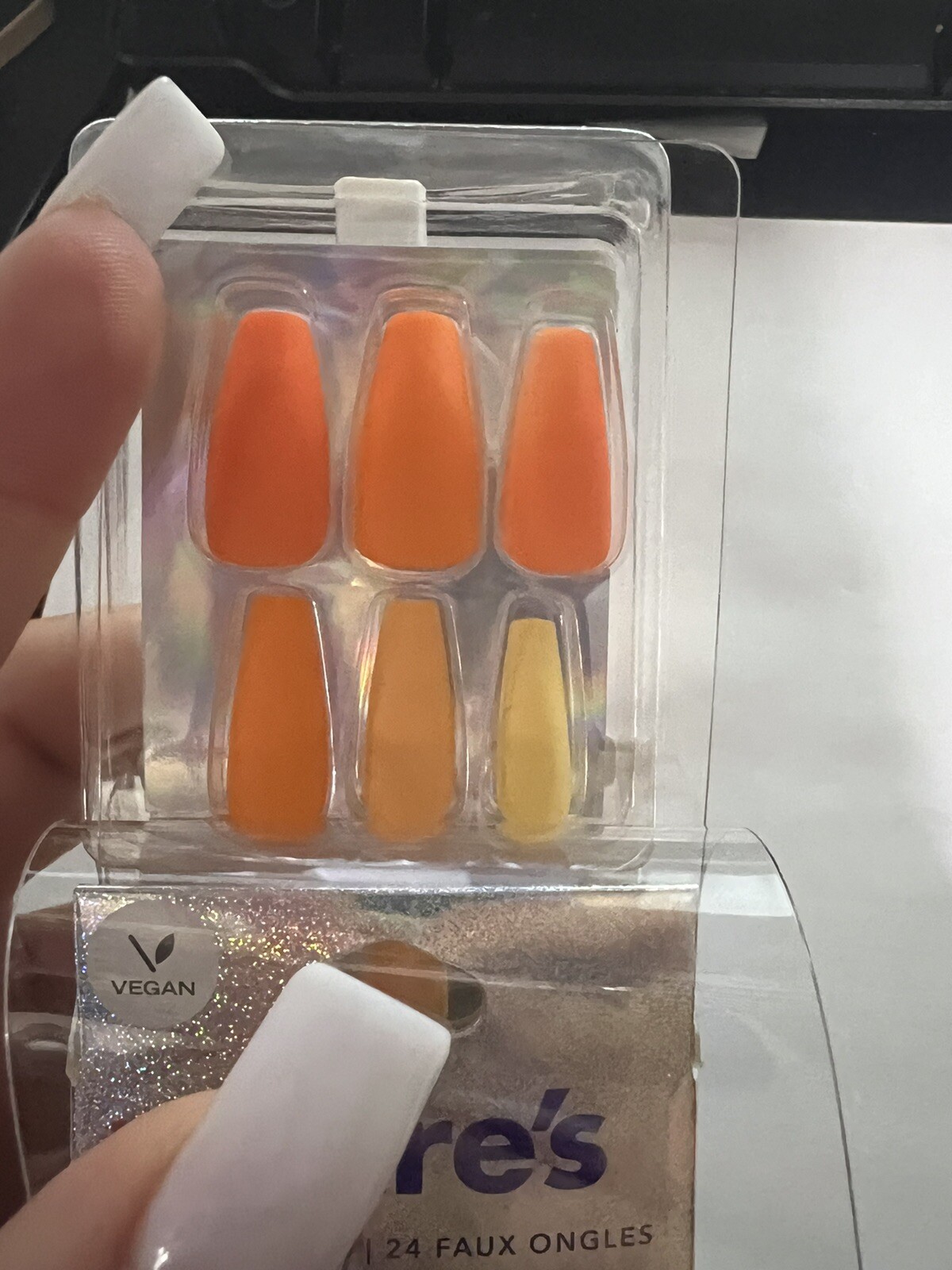 24pc Claire’s Fake False Press On Nails Glue On Vegan Orange Sunset Coffin