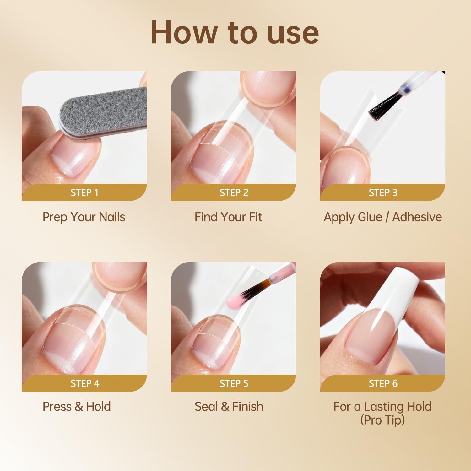 Clear French Coffin Nails Tips 500 PCS 10 Sizes Half Cover Clear Nail Tips Fr