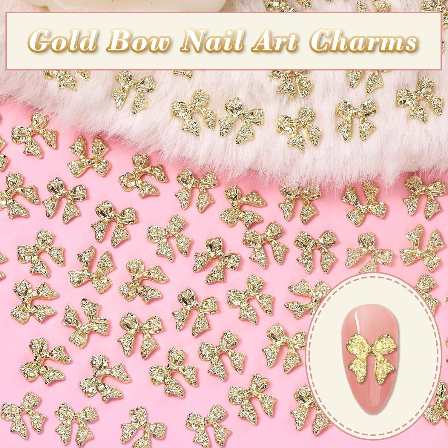 80 Pcs Gold 3D Bow Metal Nail Charm, Luxury Shiny Bows Nail Jewelry Charms for A