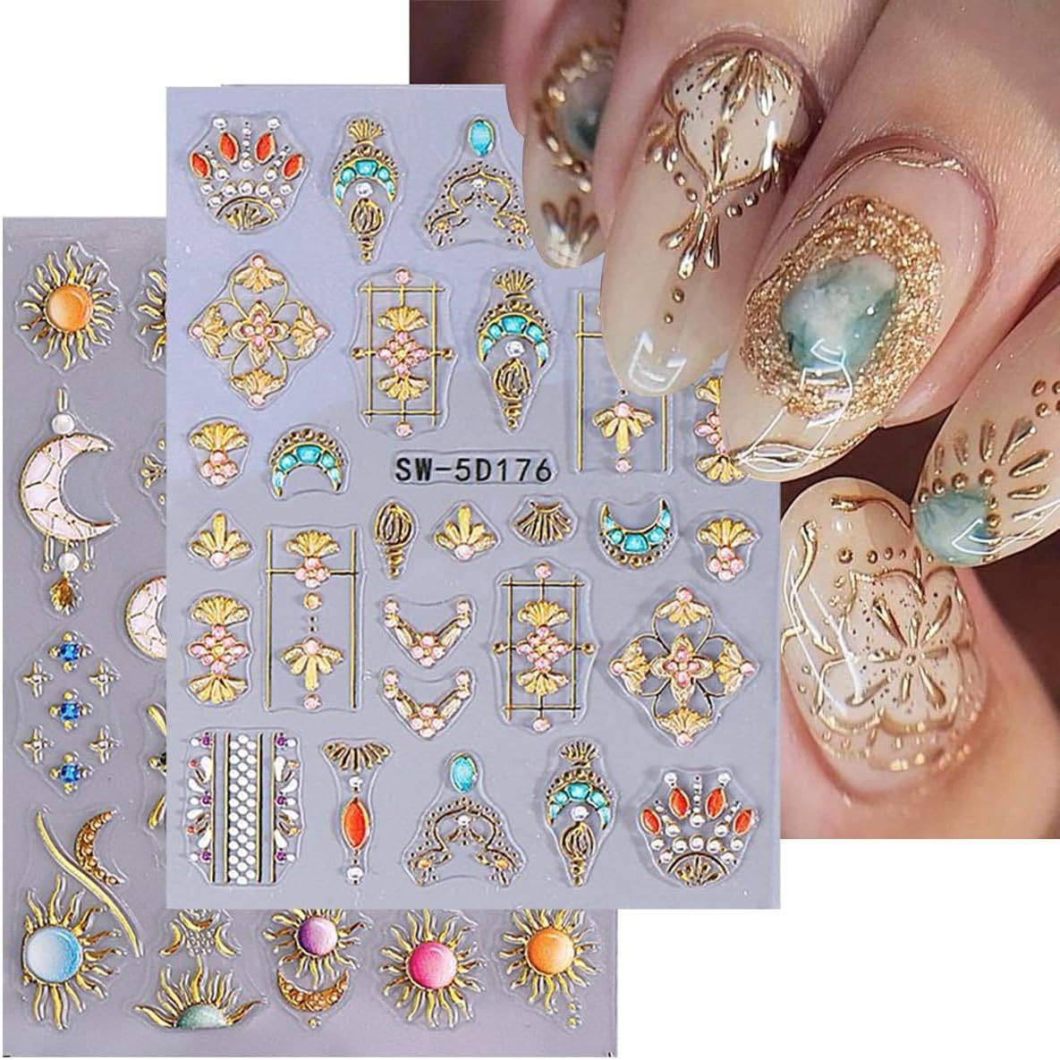 5D Embossed Sunflower Nail Art Stickers Self-Adhesive Flower Nail Decals Engrave