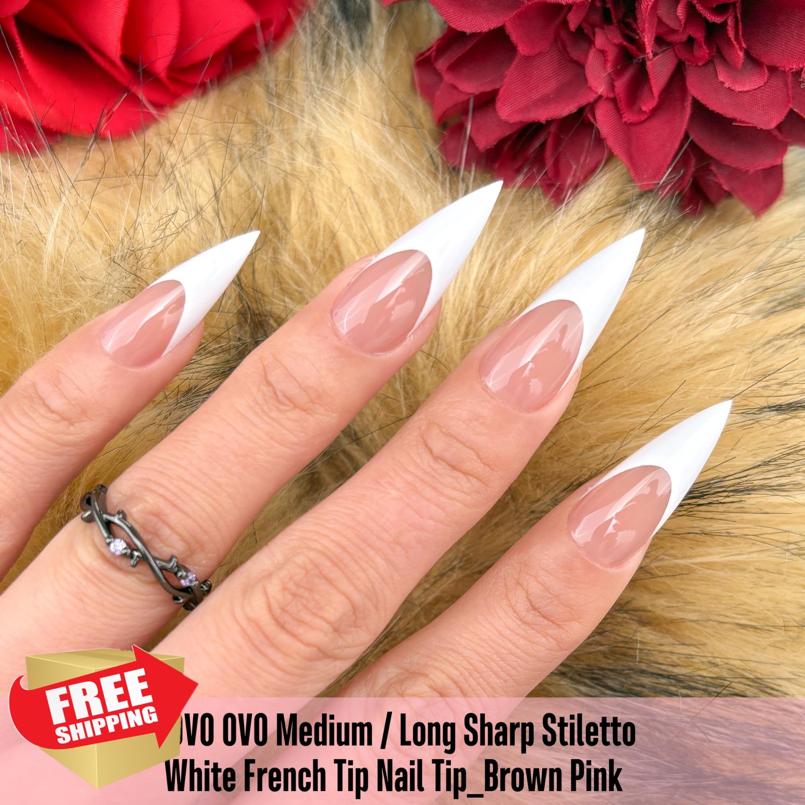 NOVO OVO Stiletto Nail Tips – White French Tip Soft Gel 160 Pcs
