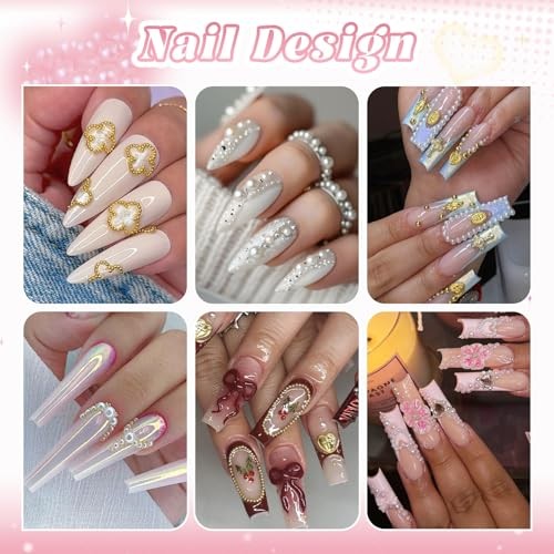 2 Boxes Flatback Pearls (White+Beige) and 07 2 Boxes Nail Art Decos Set 1+Glue