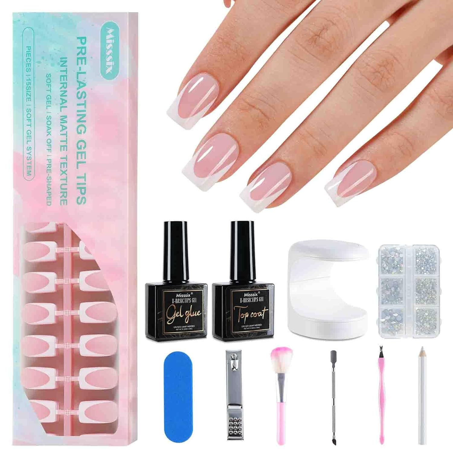 Deep French Tip Press on Nails, 160Pcs French Gel Nail Tips, Short Square Soft G